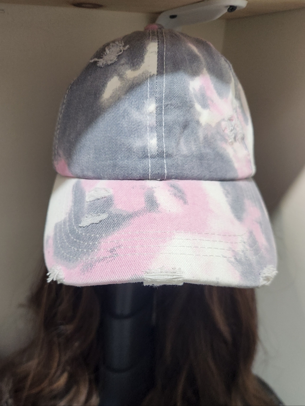 Distressed Tie-Dye Baseball Cap - Pink & Gray